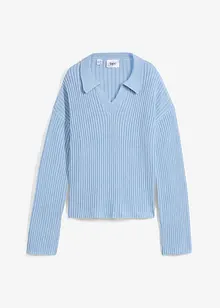 Pull boxy avec col polo et en matière côtelée, bpc bonprix collection