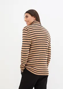 Pull col roulé côtelé à rayures, bonprix