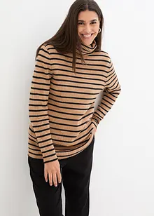 Pull col roulé côtelé à rayures, bonprix