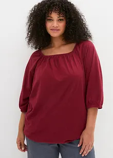 T-shirt coton à encolure carrée et base élastiquée, manches longueur coude, bonprix