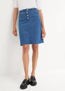 Jupe en jean avec patte de boutonnage et taille élastiquée, bonprix