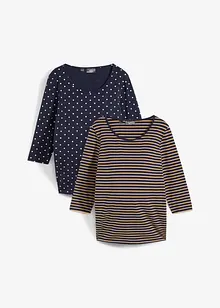 Lot de 2 T-shirts de grossesse en coton, imprimé et manches 3/4, bonprix