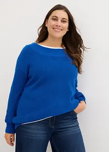 Pull en maille côtelée à encolure bateau, bonprix