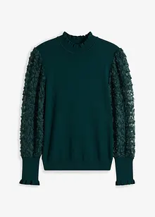 Pull col roulé avec manches en crêpe, bonprix