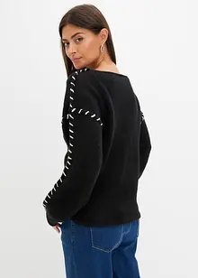 Pull en grosse maille douce à coutures contrastantes brodées, bonprix