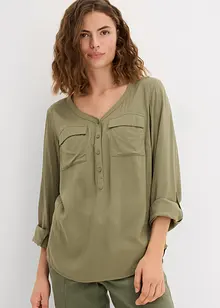 Blouse fluide à col en V et manches longues, bonprix