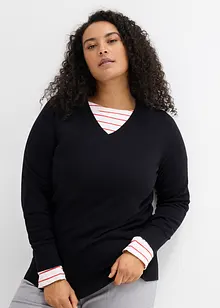 Pull en maille avec col en V, manches longues, bonprix