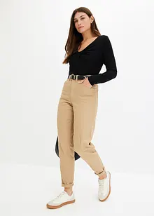 Pantalon barrel en twill à ceinture, bonprix