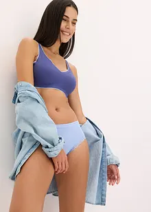 Lot de 4 slips brésiliens côtelés coton et dentelle, bonprix