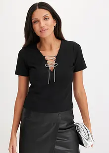 T-shirt cropped avec lien brillant à nouer sur l’encolure, bonprix