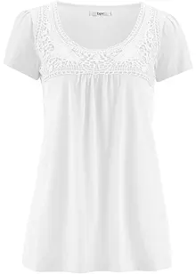 T-shirt coton et dentelle, manches courtes, bonprix