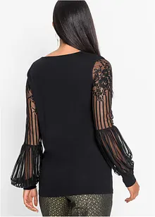 T-shirt manches longues viscose et dentelle, bonprix