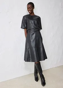 Jupe en cuir d’agneau nappa avec ceinture (ens. 2 pces), bonprix