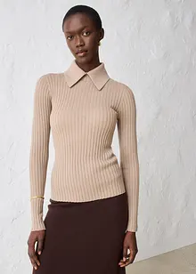 Pull côtelé en laine mérinos, bonprix