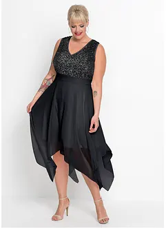 Robe midi en crêpe rehaussée de sequins, bonprix