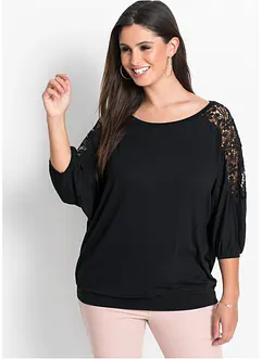 T-shirt oversize en viscose et dentelle, bonprix