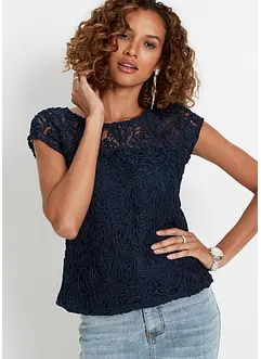 Blouse t-shirt en dentelle cordée, bonprix