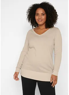 Pull long basique à col en V, bonprix