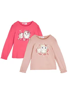 Lot de 2 T-shirts manches longues fille en coton, bonprix