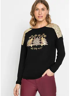 T-shirt manches longues oversize avec motif de Noël et jolies paillettes, BODYFLIRT boutique