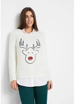 Pull de Noël manches longues et renne en paillettes, bonprix