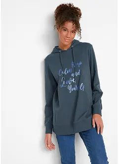 Sweat-shirt sport et féminin avec inscription métallisée, fentes latérales pour une plus grande liberté de mouvement, capuche., bonprix