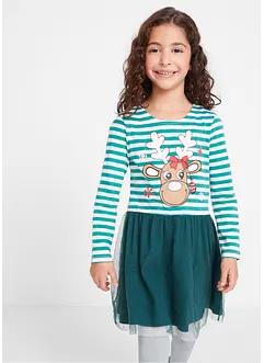 Robe en jersey fille avec tulle et imprimé Noël, bonprix