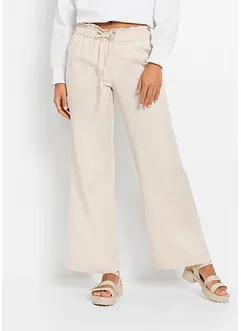 Pantalon Femme En Lin Blanc Crème Denim & Co - Taille XL à Taille élastique