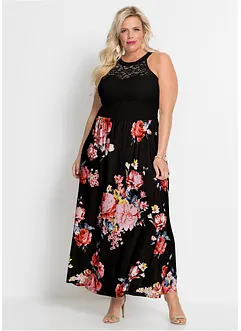 Robe longue estivale avec imprimé floral et empiècement dentelle, bonprix