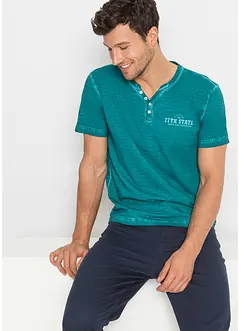 T-shirt col tunisien, aspect délavé, 100% coton, bonprix