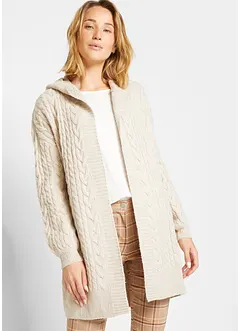 Gilet en maille avec motif torsadé et capuche, bonprix