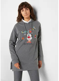 Sweat-shirt long à capuche avec fentes latérales, bonprix