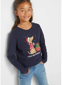 Lot de 2 T-shirts fille manches longues avec motif de Noël, bonprix