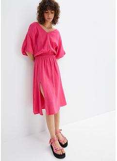 Robe en mousseline avec smock à la taille et manches descendues, bpc bonprix collection