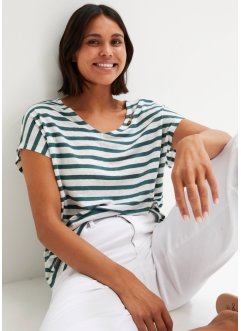 T-shirt en lin avec manches chauve-souris et col en V, bpc bonprix collection