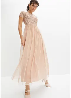 Robe longue avec paillettes appliquées, bonprix