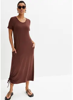 Robe midi en jersey de viscose avec poches et base froncée, bonprix