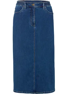 Jupe midi en jean extensible légèrement évasée avec taille confortable, bonprix