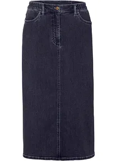 Jupe midi en jean extensible légèrement évasée avec taille confortable, bonprix