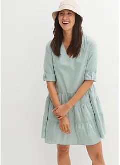 Robe-chemise courte finement côtelée, manches 3/4, bonprix