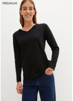 T-shirt manches longues avec col en V, sans couture Essential, bonprix PREMIUM