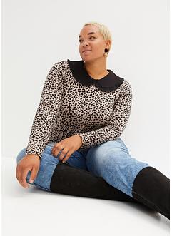 T-shirt léopard avec col, BODYFLIRT