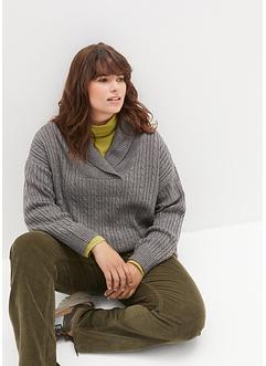 Pull avec décolleté en V et fentes latérales, bpc bonprix collection