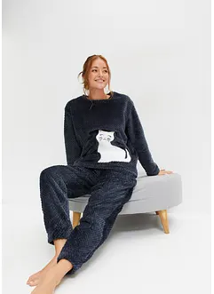 Pyjama en polaire avec motif structuré et application, bonprix