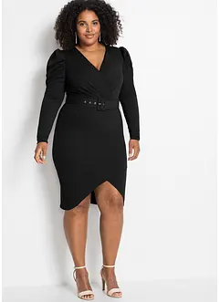 Robe midi en crêpe texturé avec ceinture, bonprix