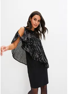 Robe à sequins avec haut effet cape, bonprix