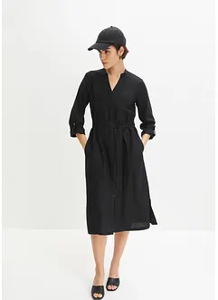 Robe en lin à poches et manches 3/4 à retrousser, bonprix