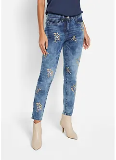Jean slim avec broderies florales, bonprix