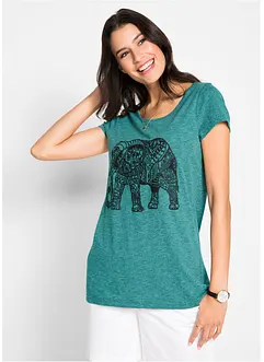 T-shirt en coton avec imprimé placé, manches courtes, bonprix