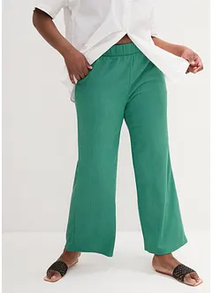 Pantalon large en jersey texturé, taille haute, bonprix